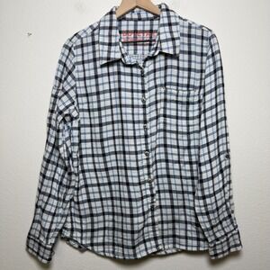 Dovetails Workwear Women Givens Work Shirt Stretch Flannel Large White Blue Plai